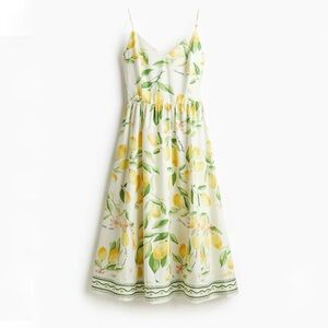 H&M Lemons Prints Slip Midi Dress Cotton White/lemons - Medium EUC